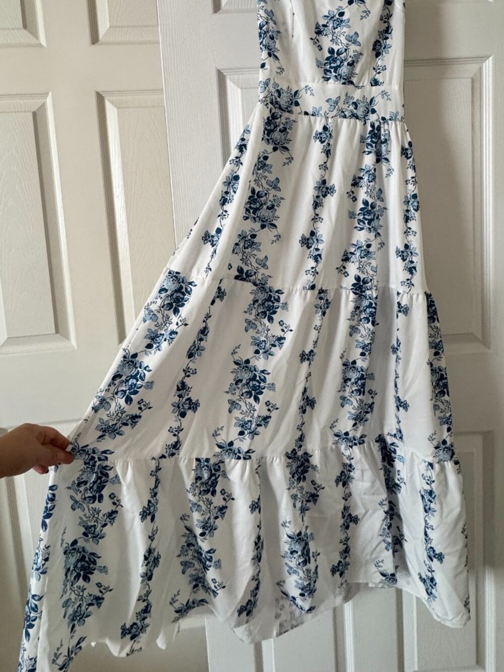 Emery Rose (SHEIN) Blue Floral Open Back Tie Maxi Dress - Picture 6 of 7